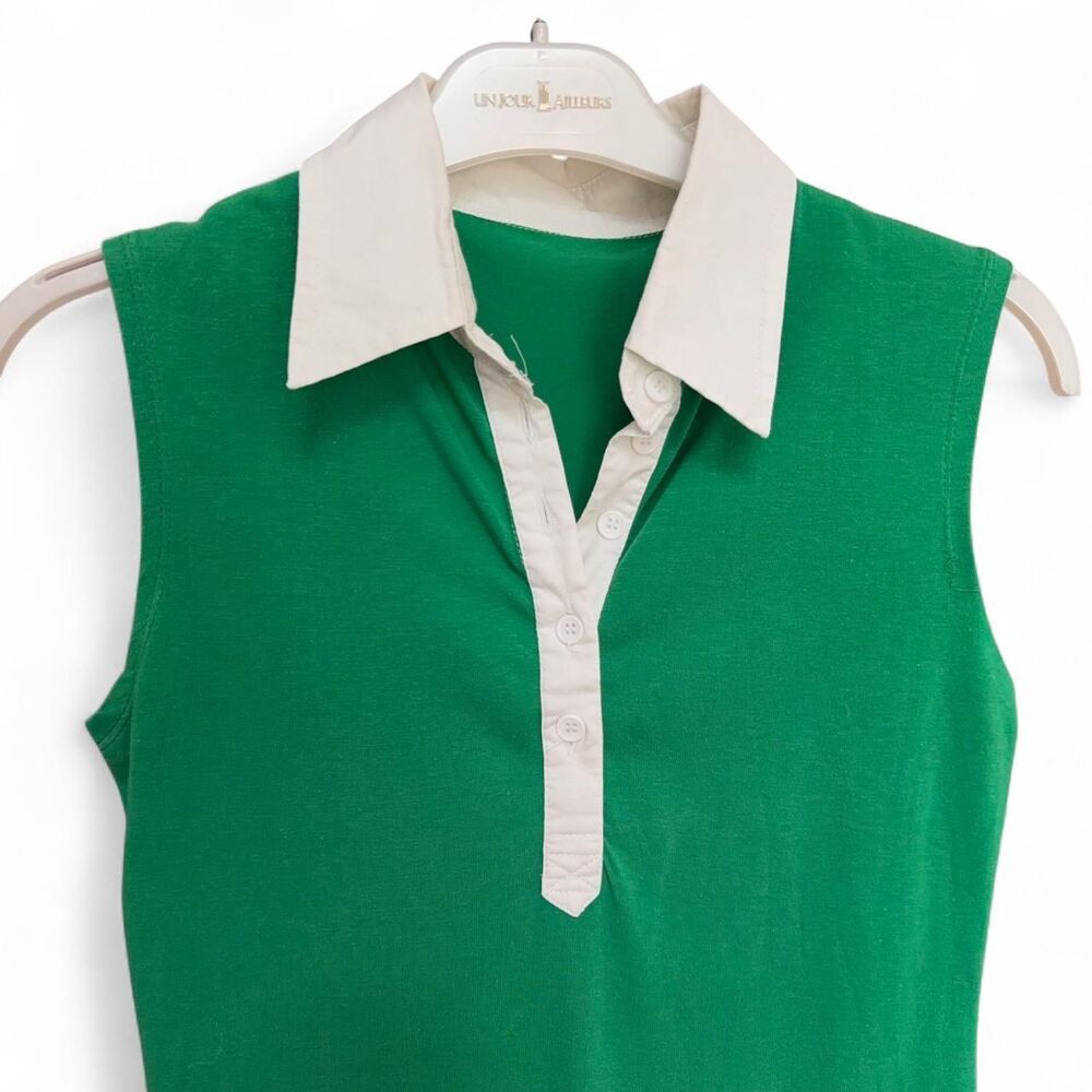 Green Sleeveless Contrast Polo Top  size S - Picture 3 of 8